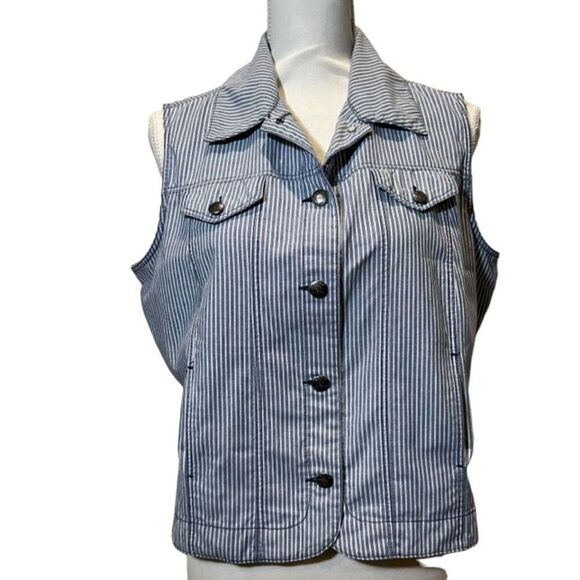 Alia Women's Striped Chambray Button Vest Size 10 - Picture 1 of 9